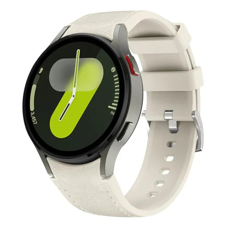 Bracelet de montre en silicone et cuir avec boucle ardillon argentée, pour Samsung Galaxy Watch 7 / 6 / 5 / 4
