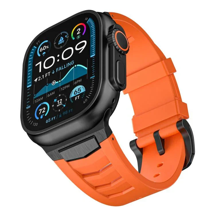 Bracelet de montre en acier inoxydable avec boucle en fluoroélastomère, pour Apple Watch Ultra / Ultra 2 49 mm
