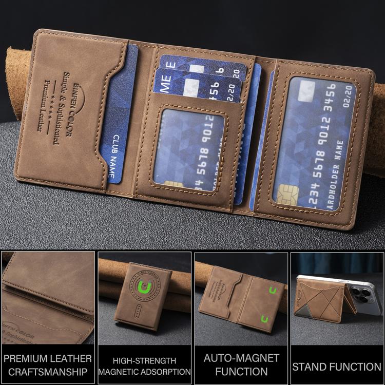 Étui portefeuille magnétique horizontal en cuir prismatique pour cartes