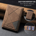 Étui portefeuille magnétique horizontal en cuir prismatique pour cartes