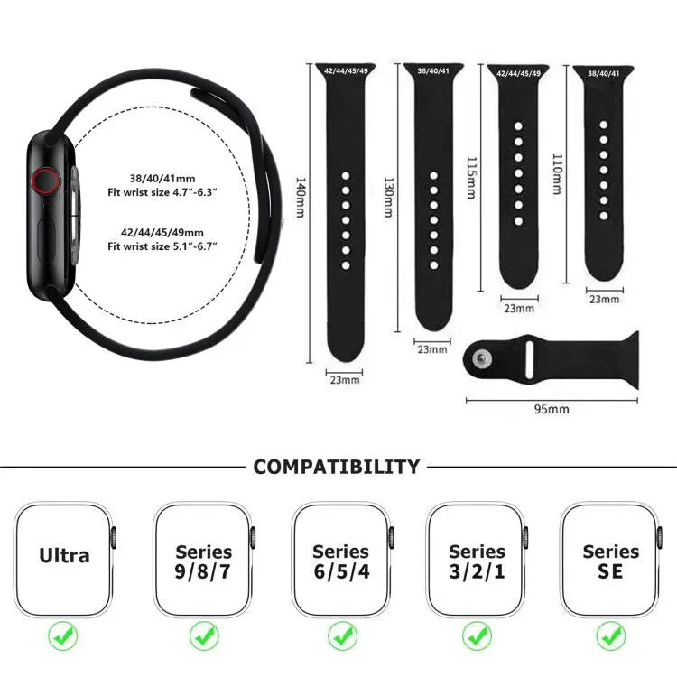 Bracelet de montre en silicone Kalebol à boucle inversée, compatible avec les Apple Watch 46 mm / 49 mm / 45 mm / 44 mm et 42 mm / 41 mm / 40 mm / 38 mm.