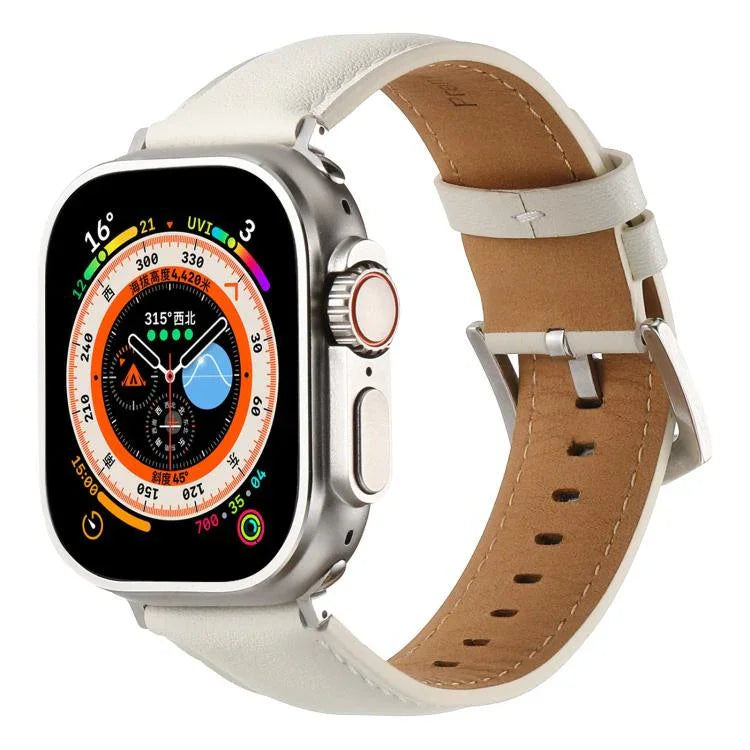 Bracelet de montre Kalebol en cuir véritable uni, compatible avec les Apple Watch 46 mm / 49 mm / 45 mm / 44 mm et 42 mm / 41 mm / 40 mm / 38 mm.