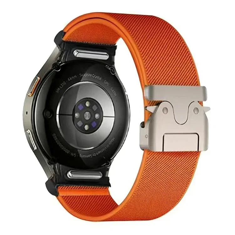 Bracelet de montre en nylon élastique avec boucle à parachute et connecteur à bouton-poussoir, pour Samsung Galaxy Watch 7 / 6 / 5 / 4