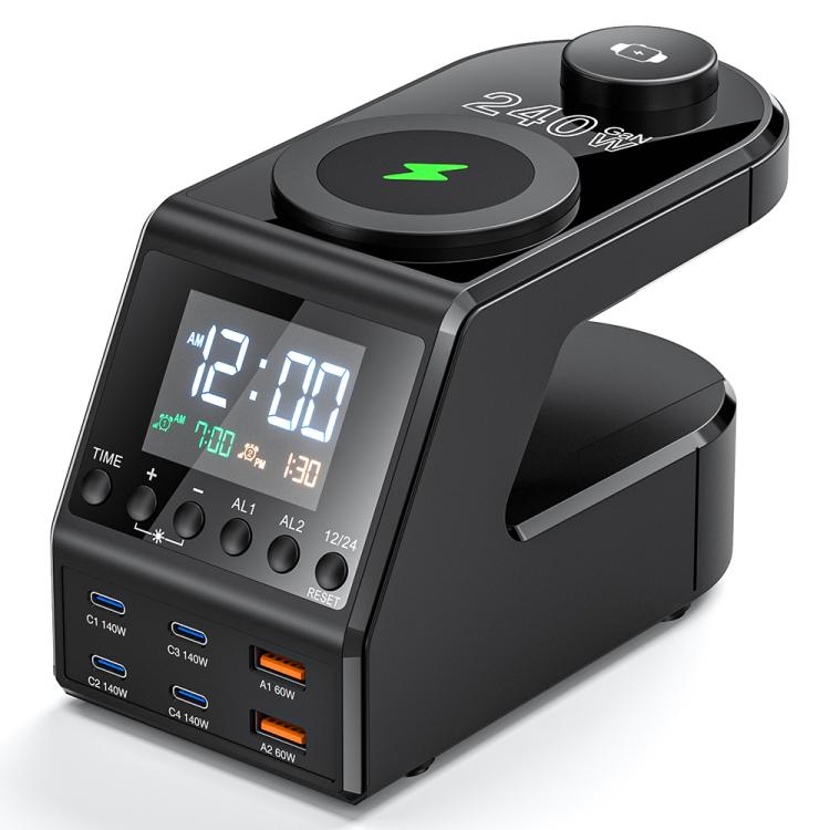 Station de recharge multifonctionnelle multi-ports 9 en 1 de 240 W avec fonction alarme, 9 en 1 240 W