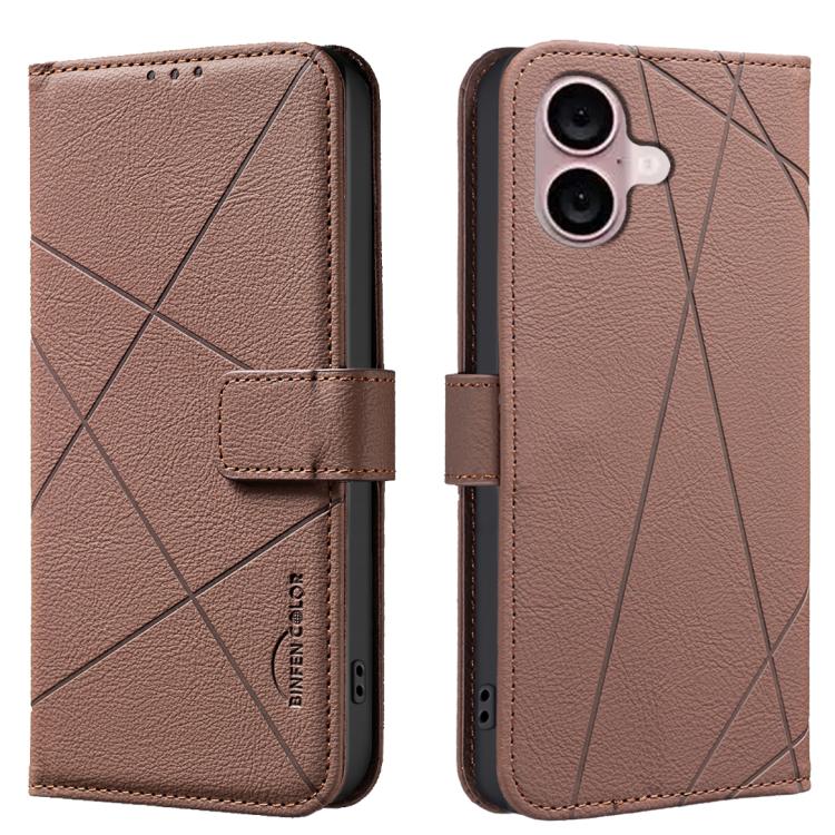 Étui de téléphone en cuir avec motif géométrique RFID, pour iPhone 16e / 17e, pour iPhone 17 Pro Max, pour iPhone 17 Pro, pour iPhone 17, pour iPhone Air, pour iPhone 16 Pro Max, pour iPhone 16 Pro, pour iPhone 16 Plus