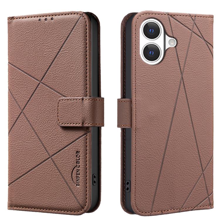 Étui de téléphone en cuir avec motif géométrique RFID, pour iPhone 16e / 17e, pour iPhone 17 Pro Max, pour iPhone 17 Pro, pour iPhone 17, pour iPhone Air, pour iPhone 16 Pro Max, pour iPhone 16 Pro, pour iPhone 16 Plus