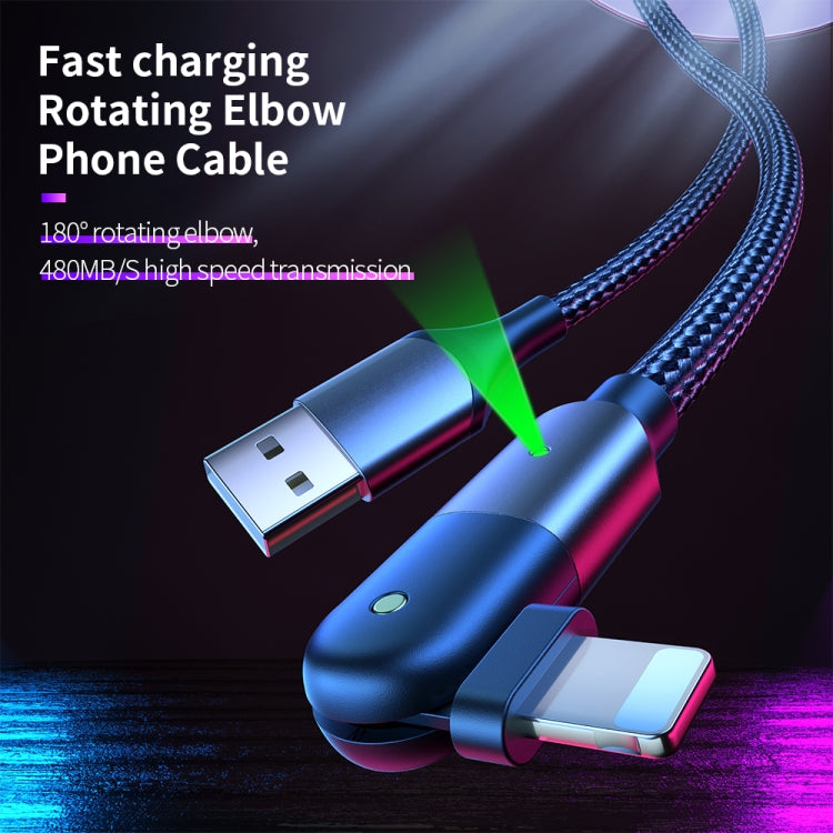 Câble de charge USB 2.4A vers 8 broches avec coude rotatif à 180 degrés, 1,2 m 8 broches, 2 m 8 broches