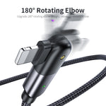 Câble de charge USB 2.4A vers 8 broches avec coude rotatif à 180 degrés, 1,2 m 8 broches, 2 m 8 broches