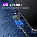 Câble de charge USB 2.4A vers 8 broches avec coude rotatif à 180 degrés, 1,2 m 8 broches, 2 m 8 broches