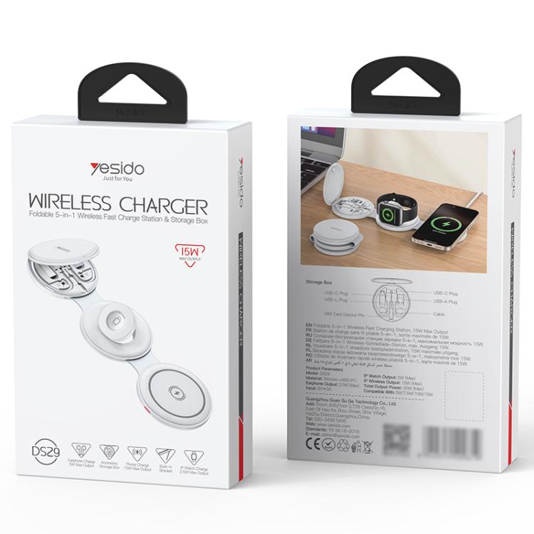 Yesido DS29 Chargeur sans fil pliable 5 en 1 pour téléphone / montre / écouteurs, DS29