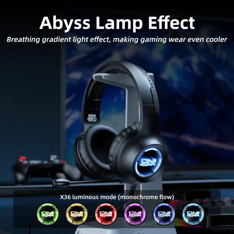Casque de jeu ONIKUMA X36 avec effet lampe Abyss, unité de conduite personnalisée 40 mm
