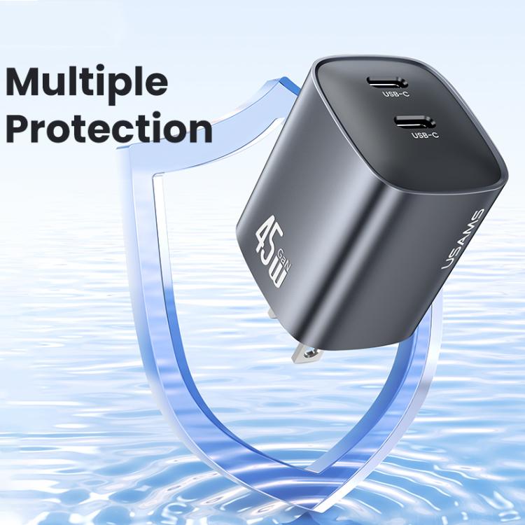 Chargeur rapide GaN USAMS CC306 T66 45W double USB-C / Type-C, prise US, CC306