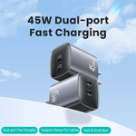 Chargeur rapide GaN USAMS CC306 T66 45W double USB-C / Type-C, prise US, CC306