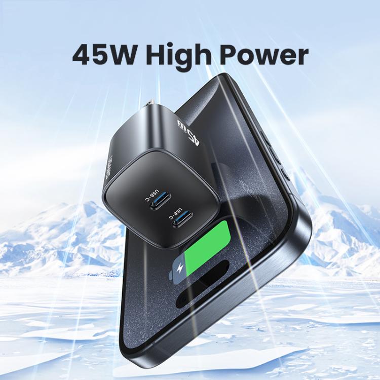 Chargeur rapide GaN USAMS CC306 T66 45W double USB-C / Type-C, prise US, CC306
