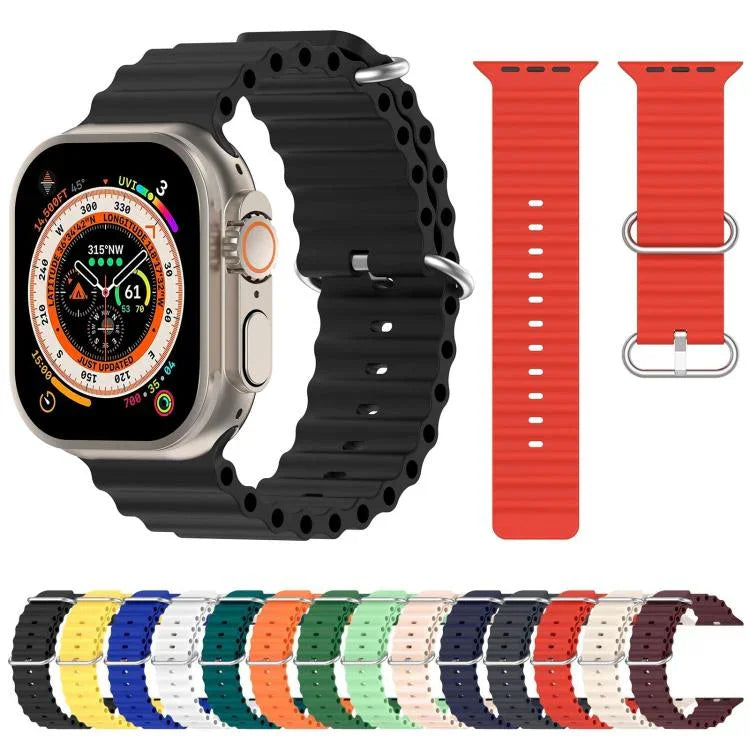 Bracelet de montre en silicone xDfind Ocean, compatible avec les Apple Watch 46 mm / 49 mm / 45 mm / 44 mm et 42 mm / 41 mm / 40 mm / 38 mm.