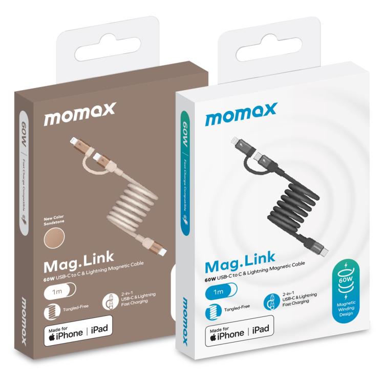 Câble de données magnétique Momax Mag.Link Duo 60W USB-C / Type-C vers USB-C / Type-C / 8 broches, DC58 1m, DL58 60W 1m