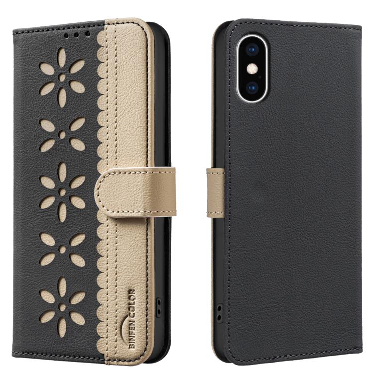 Étui de téléphone en cuir RFID à motif de fleurs évidées de couleur, pour iPhone XS Max, pour iPhone 6 Plus / 7 Plus / 8 Plus, pour iPhone 6 / 7 / 8