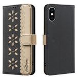 Étui de téléphone en cuir RFID à motif de fleurs évidées de couleur, pour iPhone XS Max, pour iPhone 6 Plus / 7 Plus / 8 Plus, pour iPhone 6 / 7 / 8