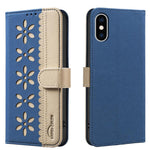 Étui de téléphone en cuir RFID à motif de fleurs évidées de couleur, pour iPhone XS Max, pour iPhone 6 Plus / 7 Plus / 8 Plus, pour iPhone 6 / 7 / 8