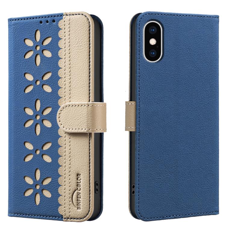 Étui de téléphone en cuir RFID à motif de fleurs évidées de couleur, pour iPhone XS Max, pour iPhone 6 Plus / 7 Plus / 8 Plus, pour iPhone 6 / 7 / 8