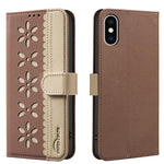Étui de téléphone en cuir RFID à motif de fleurs évidées de couleur, pour iPhone XS Max, pour iPhone 6 Plus / 7 Plus / 8 Plus, pour iPhone 6 / 7 / 8
