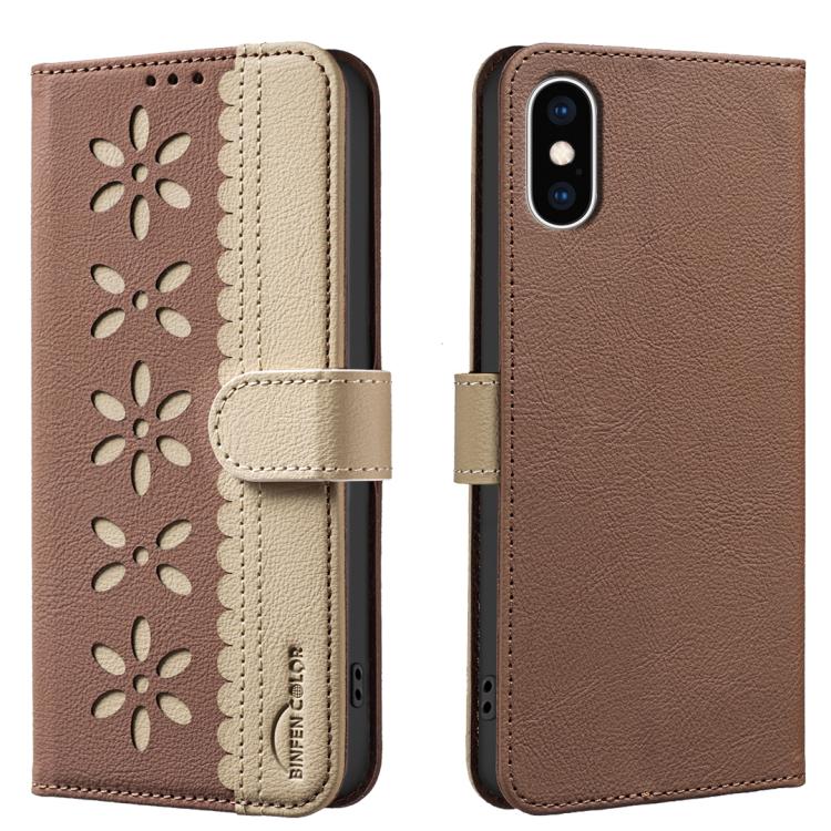 Étui de téléphone en cuir RFID à motif de fleurs évidées de couleur, pour iPhone XS Max, pour iPhone 6 Plus / 7 Plus / 8 Plus, pour iPhone 6 / 7 / 8