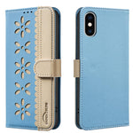 Étui de téléphone en cuir RFID à motif de fleurs évidées de couleur, pour iPhone XS Max, pour iPhone 6 Plus / 7 Plus / 8 Plus, pour iPhone 6 / 7 / 8
