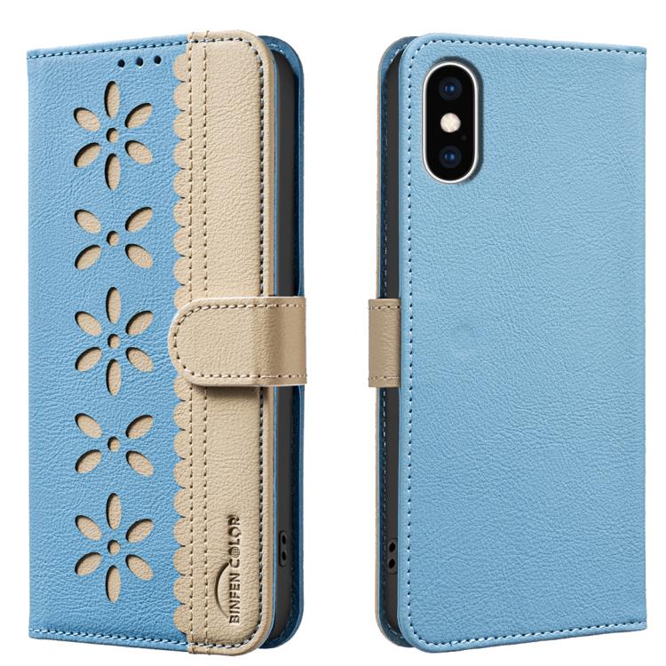 Étui de téléphone en cuir RFID à motif de fleurs évidées de couleur, pour iPhone XS Max, pour iPhone 6 Plus / 7 Plus / 8 Plus, pour iPhone 6 / 7 / 8