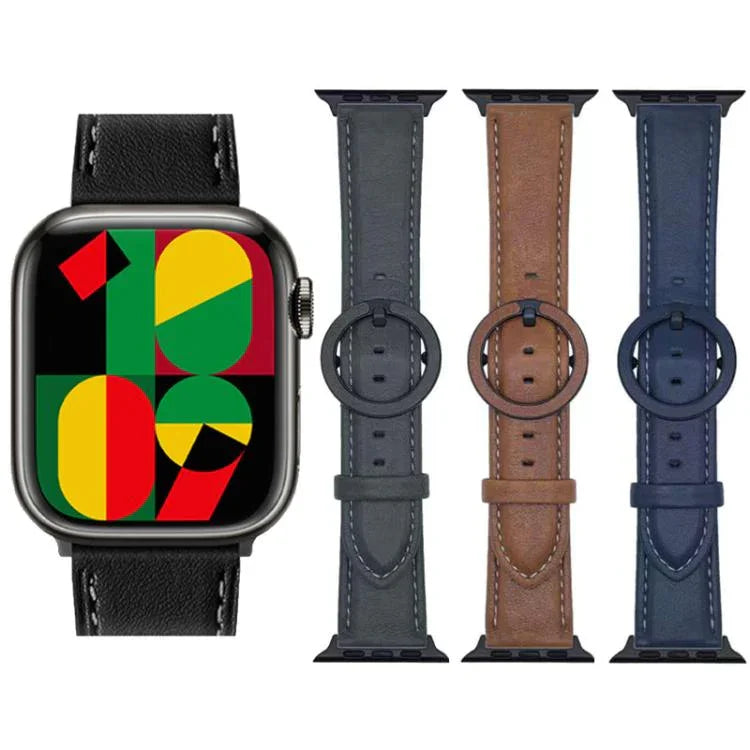 Bracelet de montre en cuir à boucle ronde xDfind, compatible avec les Apple Watch 46 mm / 49 mm / 45 mm / 44 mm et 42 mm / 41 mm / 40 mm / 38 mm.
