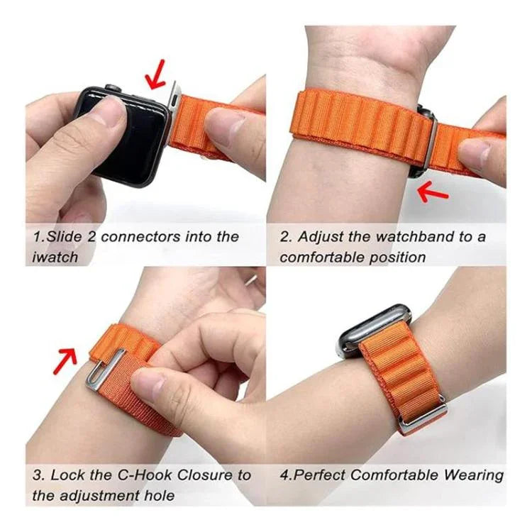 Bracelet de montre xDfind Aline en nylon à boucle, compatible avec les Apple Watch 46 mm / 49 mm / 45 mm / 44 mm et 42 mm / 41 mm / 40 mm / 38 mm.