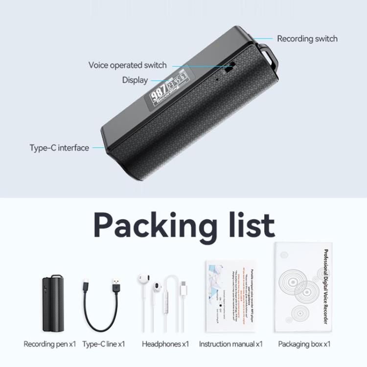 Stylo enregistreur vocal à réduction de bruit magnétique avec écran OLED JNN Q70P, prise en charge du contrôle APP, 8 Go, 16 Go, 32 Go, 64 Go, 128 Go