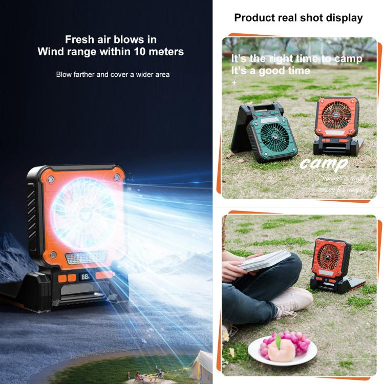 Ventilateur portable F3 à énergie solaire avec chargement USB et lumière de camping
