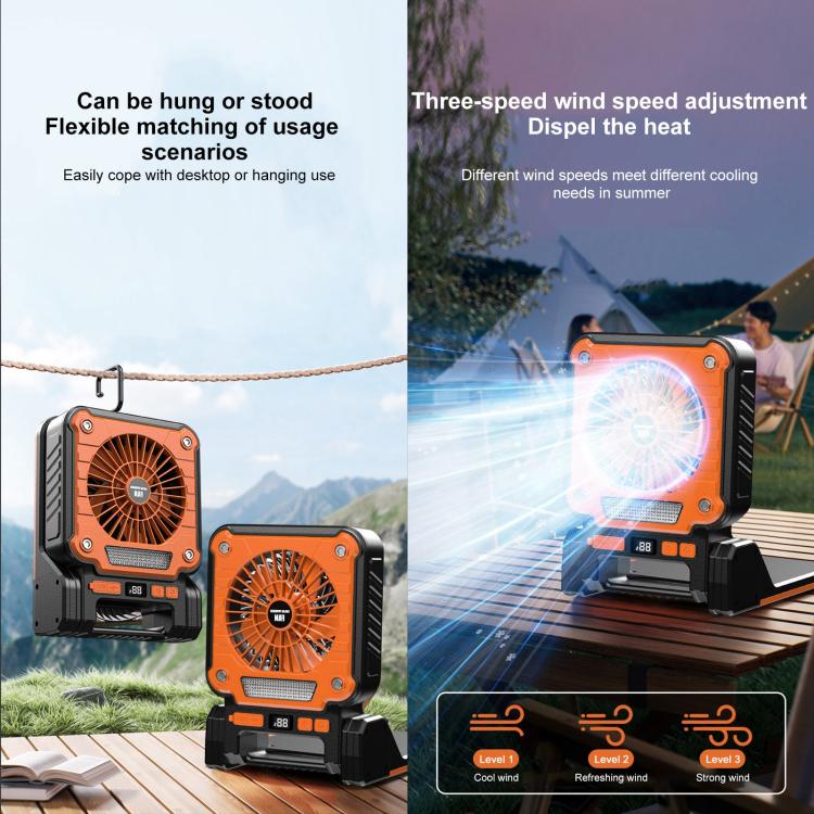 Ventilateur portable F3 à énergie solaire avec chargement USB et lumière de camping