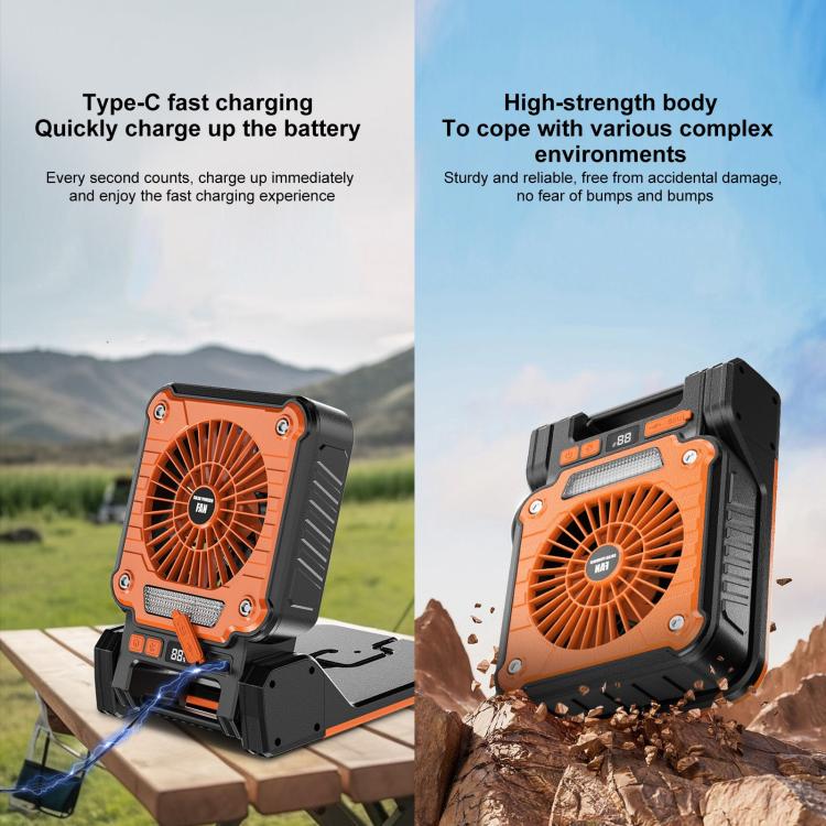 Ventilateur portable F3 à énergie solaire avec chargement USB et lumière de camping