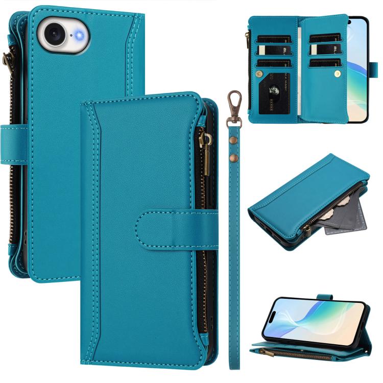 Étui en cuir à fermeture magnétique avec 9 fentes pour cartes et dragonne, pour iPhone 17e / 16e, pour iPhone 17 Pro Max, pour iPhone 17 Pro, pour iPhone 17, pour iPhone Air, pour iPhone 16 Pro Max, pour iPhone 16 Pro, pour iPhone 16 Plus