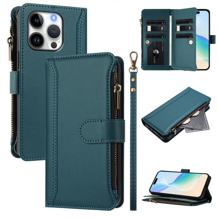 Étui en cuir à fermeture magnétique avec 9 fentes pour cartes et dragonne, pour iPhone 17e / 16e, pour iPhone 17 Pro Max, pour iPhone 17 Pro, pour iPhone 17, pour iPhone Air, pour iPhone 16 Pro Max, pour iPhone 16 Pro, pour iPhone 16 Plus