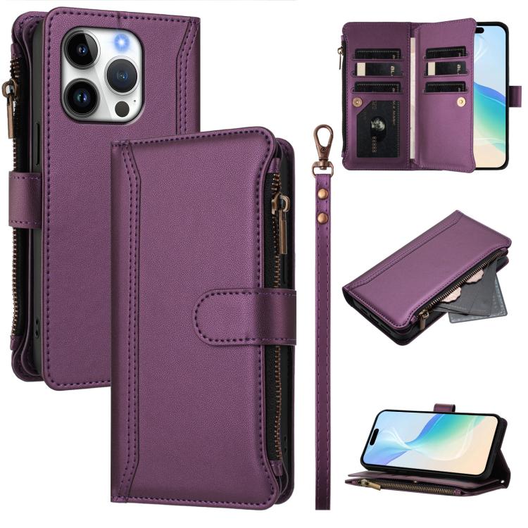 Étui en cuir à fermeture magnétique avec 9 fentes pour cartes et dragonne, pour iPhone 17e / 16e, pour iPhone 17 Pro Max, pour iPhone 17 Pro, pour iPhone 17, pour iPhone Air, pour iPhone 16 Pro Max, pour iPhone 16 Pro, pour iPhone 16 Plus