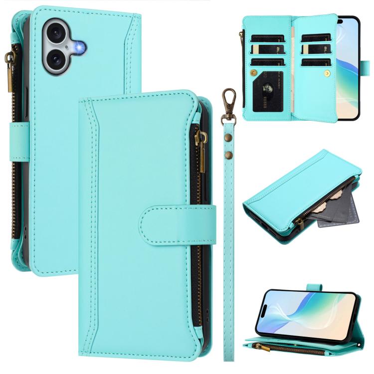 Étui en cuir à fermeture magnétique avec 9 fentes pour cartes et dragonne, pour iPhone 17e / 16e, pour iPhone 17 Pro Max, pour iPhone 17 Pro, pour iPhone 17, pour iPhone Air, pour iPhone 16 Pro Max, pour iPhone 16 Pro, pour iPhone 16 Plus