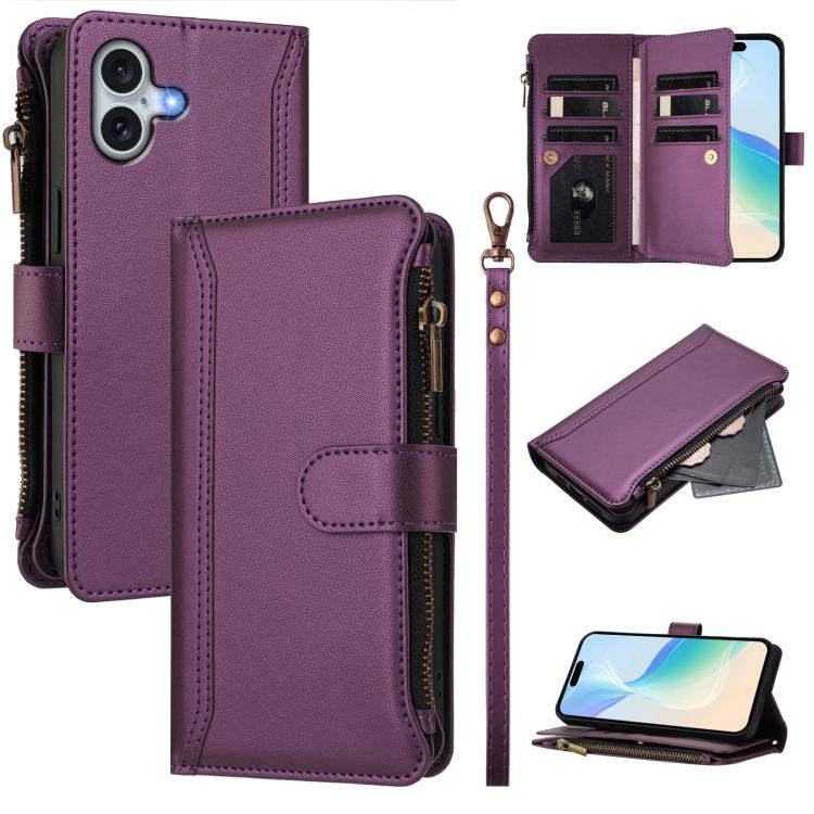 Étui en cuir à fermeture magnétique avec 9 fentes pour cartes et dragonne, pour iPhone 17e / 16e, pour iPhone 17 Pro Max, pour iPhone 17 Pro, pour iPhone 17, pour iPhone Air, pour iPhone 16 Pro Max, pour iPhone 16 Pro, pour iPhone 16 Plus