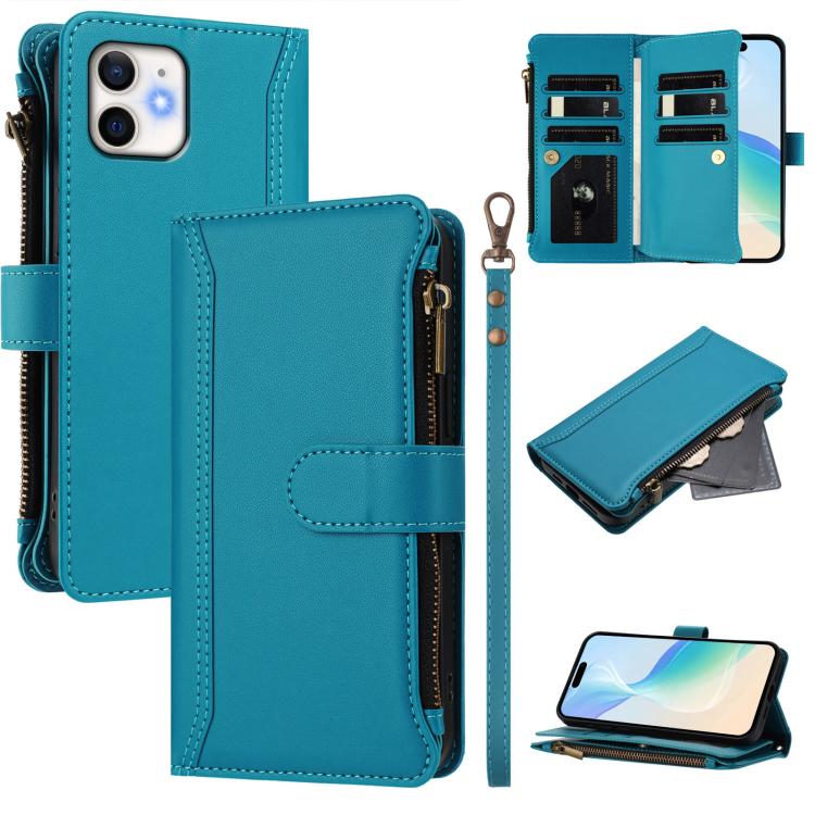 Étui en cuir à fermeture magnétique, avec 9 emplacements pour cartes et dragonne, pour iPhone 14 Pro Max, iPhone SE 2022 / 2020 / 8 / 7, iPhone 13 Pro Max, iPhone 13 Pro, iPhone 13 mini, iPhone 12 / 12 Pro, iPhone 12 Pro Max, iPhone 12 mini