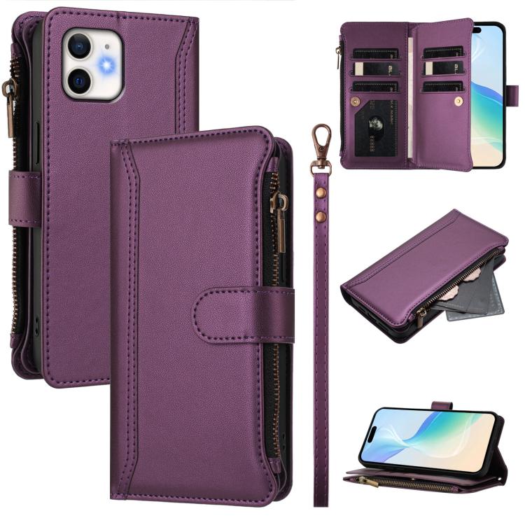 Étui en cuir à fermeture magnétique, avec 9 emplacements pour cartes et dragonne, pour iPhone 14 Pro Max, iPhone SE 2022 / 2020 / 8 / 7, iPhone 13 Pro Max, iPhone 13 Pro, iPhone 13 mini, iPhone 12 / 12 Pro, iPhone 12 Pro Max, iPhone 12 mini