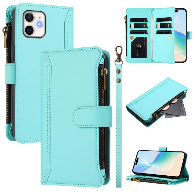 Étui en cuir à fermeture magnétique, avec 9 emplacements pour cartes et dragonne, pour iPhone 14 Pro Max, iPhone SE 2022 / 2020 / 8 / 7, iPhone 13 Pro Max, iPhone 13 Pro, iPhone 13 mini, iPhone 12 / 12 Pro, iPhone 12 Pro Max, iPhone 12 mini
