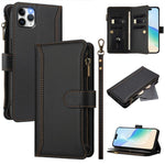 Étui en cuir à fermeture magnétique avec 9 fentes pour cartes et dragonne, pour iPhone 11 Pro Max, pour iPhone 11, pour iPhone 11 Pro, pour iPhone XS / X, pour iPhone XR, pour iPhone XS Max, pour iPhone 8 Plus / 7 Plus