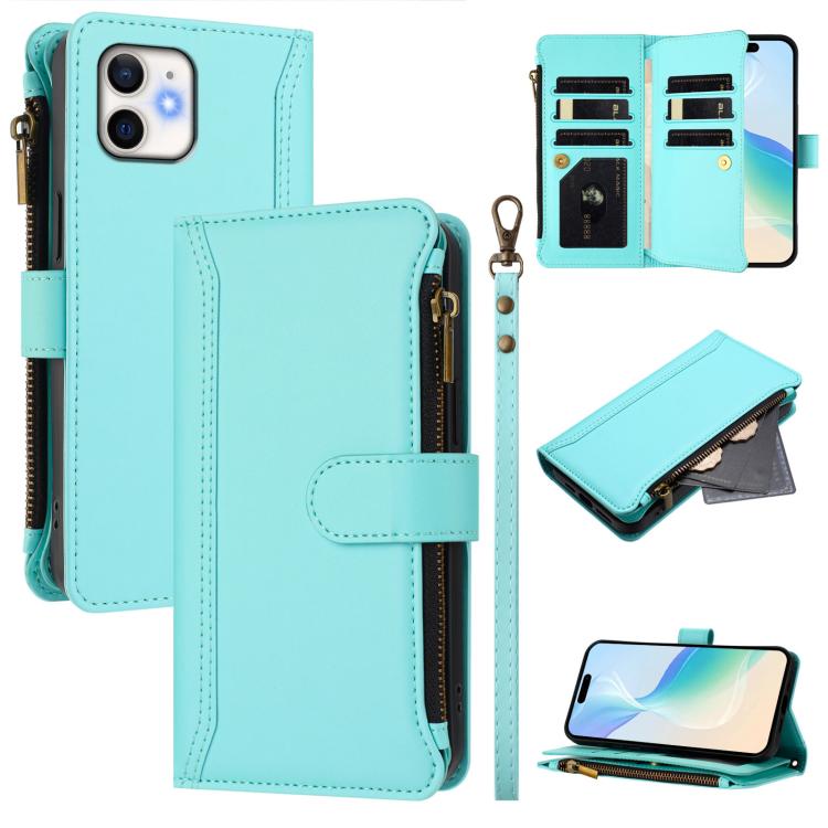 Étui en cuir à fermeture magnétique avec 9 fentes pour cartes et dragonne, pour iPhone 11 Pro Max, pour iPhone 11, pour iPhone 11 Pro, pour iPhone XS / X, pour iPhone XR, pour iPhone XS Max, pour iPhone 8 Plus / 7 Plus