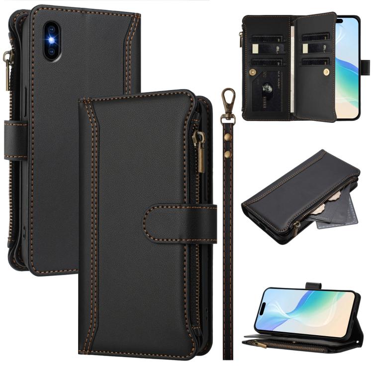 Étui en cuir à fermeture magnétique avec 9 fentes pour cartes et dragonne, pour iPhone 11 Pro Max, pour iPhone 11, pour iPhone 11 Pro, pour iPhone XS / X, pour iPhone XR, pour iPhone XS Max, pour iPhone 8 Plus / 7 Plus