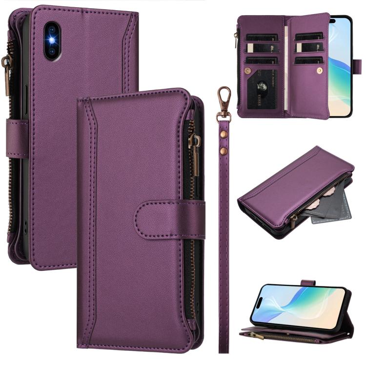 Étui en cuir à fermeture magnétique avec 9 fentes pour cartes et dragonne, pour iPhone 11 Pro Max, pour iPhone 11, pour iPhone 11 Pro, pour iPhone XS / X, pour iPhone XR, pour iPhone XS Max, pour iPhone 8 Plus / 7 Plus