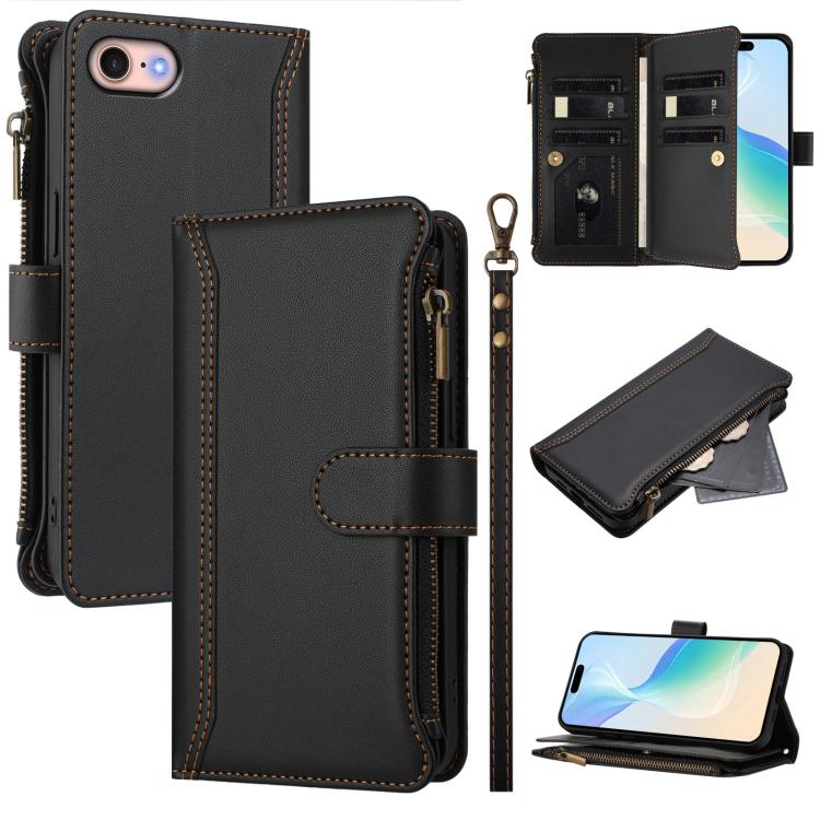 Étui en cuir à fermeture magnétique, avec 9 emplacements pour cartes et dragonne, pour iPhone 14 Pro Max, iPhone SE 2022 / 2020 / 8 / 7, iPhone 13 Pro Max, iPhone 13 Pro, iPhone 13 mini, iPhone 12 / 12 Pro, iPhone 12 Pro Max, iPhone 12 mini
