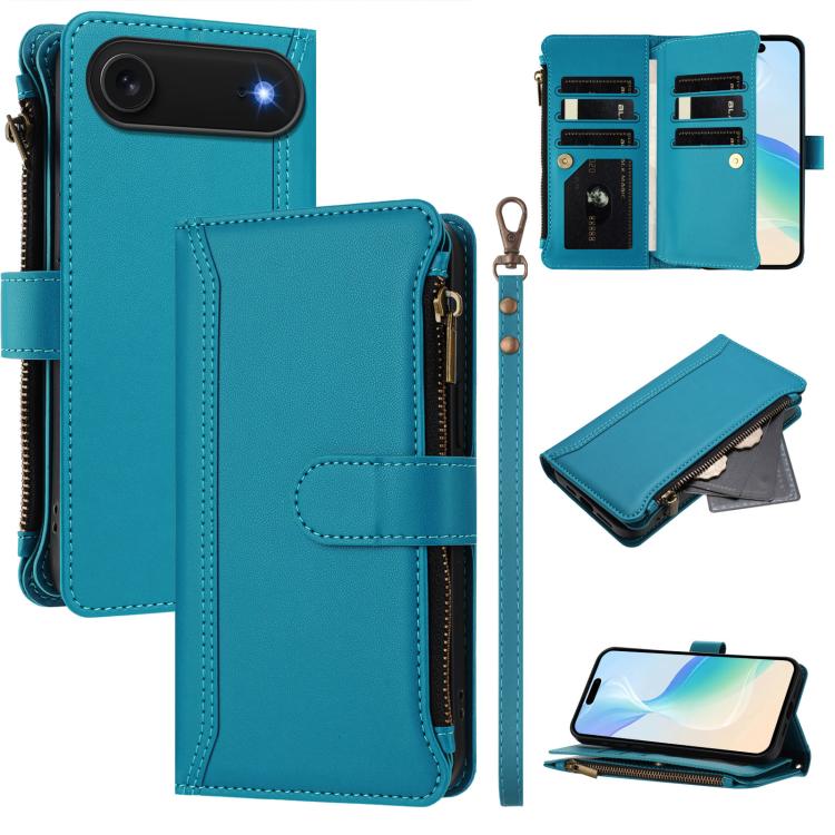 Étui en cuir à fermeture magnétique avec 9 fentes pour cartes et dragonne, pour iPhone 17e / 16e, pour iPhone 17 Pro Max, pour iPhone 17 Pro, pour iPhone 17, pour iPhone Air, pour iPhone 16 Pro Max, pour iPhone 16 Pro, pour iPhone 16 Plus