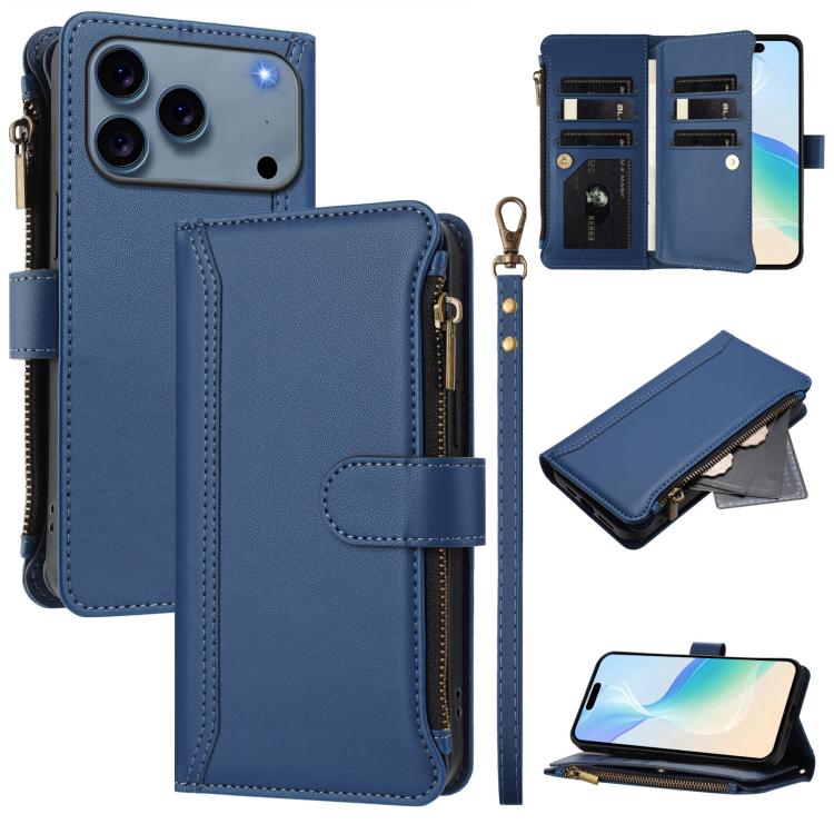 Étui en cuir à fermeture magnétique avec 9 fentes pour cartes et dragonne, pour iPhone 17e / 16e, pour iPhone 17 Pro Max, pour iPhone 17 Pro, pour iPhone 17, pour iPhone Air, pour iPhone 16 Pro Max, pour iPhone 16 Pro, pour iPhone 16 Plus