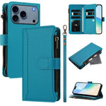 Étui en cuir à fermeture magnétique avec 9 fentes pour cartes et dragonne, pour iPhone 17e / 16e, pour iPhone 17 Pro Max, pour iPhone 17 Pro, pour iPhone 17, pour iPhone Air, pour iPhone 16 Pro Max, pour iPhone 16 Pro, pour iPhone 16 Plus